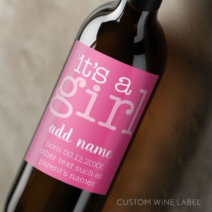It's A Girl - Modern, Whimsical pink Wine Label