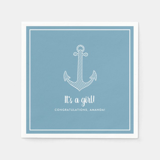 It's a Girl Nautical Blue Baby Shower Napkins (Front)