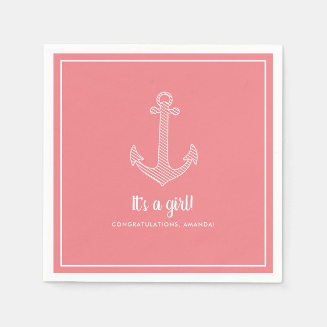 It's a Girl Nautical Pink Baby Shower Napkins (Front)