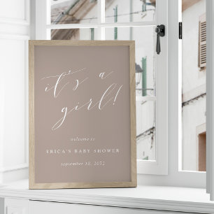 It's a Girl Neutral Taupe Baby Shower Welcome Sign