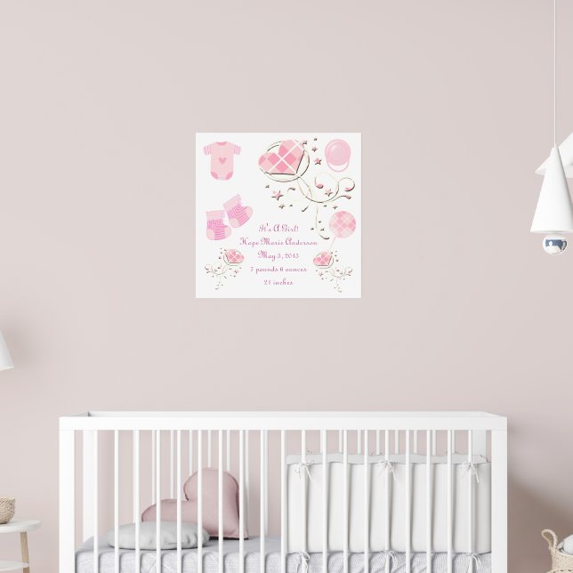 It's A Girl New Baby Birth Stats Announcement  Poster (Nursery 2)