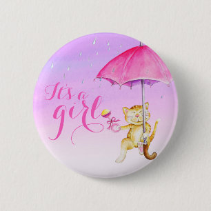 Its a girl new baby cat shower gender reveal 6 cm round badge