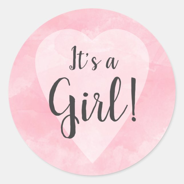 It's a girl, new baby favour announcement, pink classic round sticker (Front)