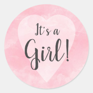 It's a girl, new baby favour announcement, pink classic round sticker