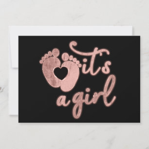 It's A Girl New Baby Rose Black Heart Feet Custom Invitation