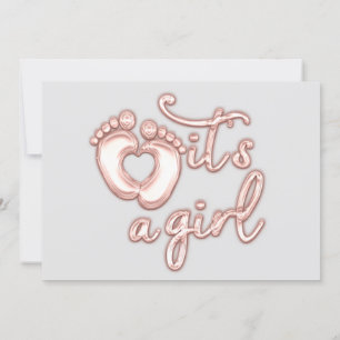  It's A Girl New Baby Rose Grey Ballon Heart Feet  Invitation