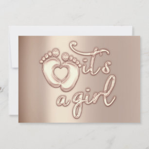 It's A Girl New Baby Shower Rose Gold Heart Feet  Invitation