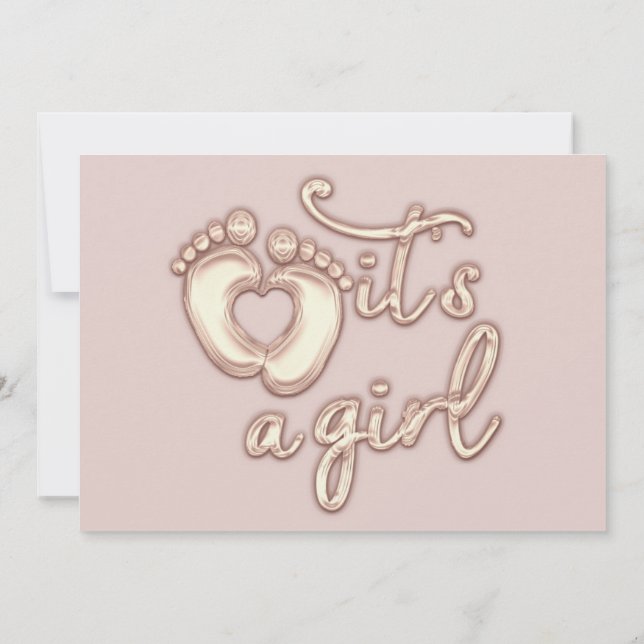  It's A Girl New Baby Shower Rose Pink Heart Feet  Invitation (Back)