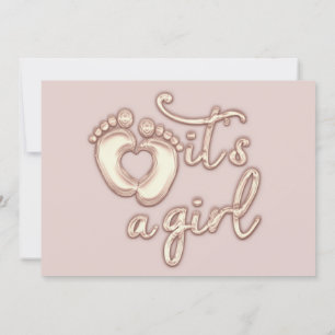 It's A Girl New Baby Shower Rose Pink Heart Feet Invitation