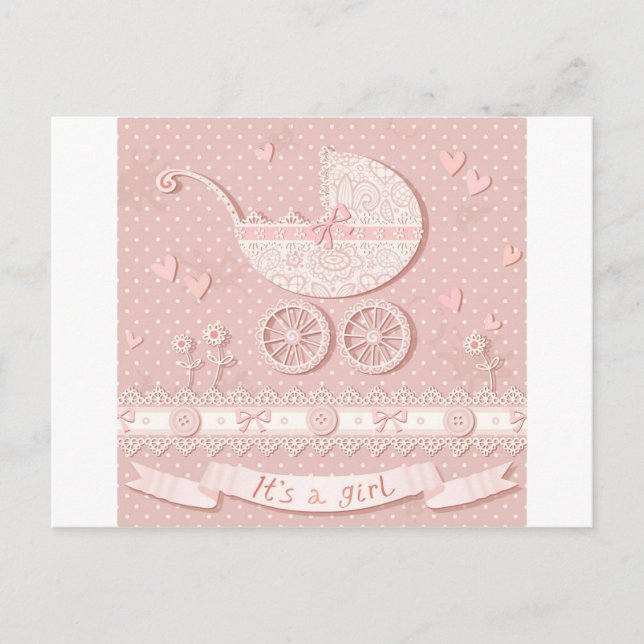Its a girl, new born baby girl announcement,birth announcement postcard (Front)