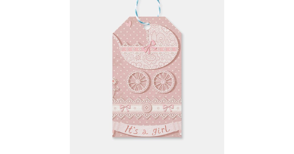 Its a girl, new born baby girl announcement,birth gift tags Zazzle