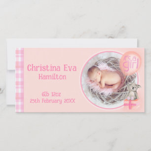 "It's a girl" newborn baby announcement card