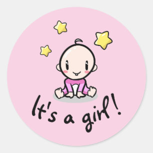 It's a girl!, newborn baby girl, round sticker