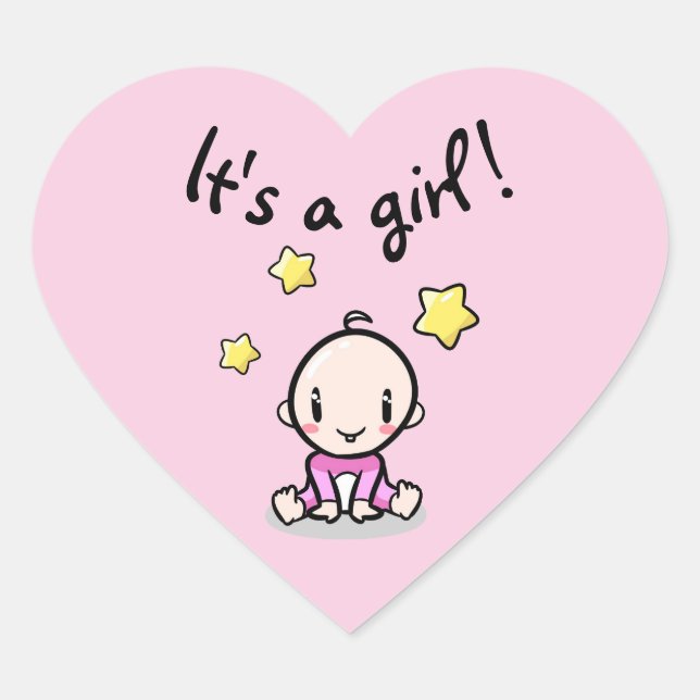 It's a girl!, newborn baby, heart-shaped sticker (Front)