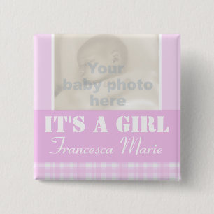 "It's a girl" newborn photo and name lillac badge