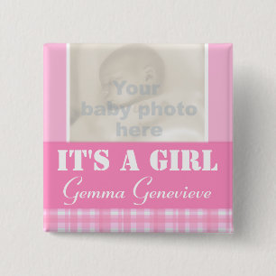It's a girl newborn photo and name pink badge