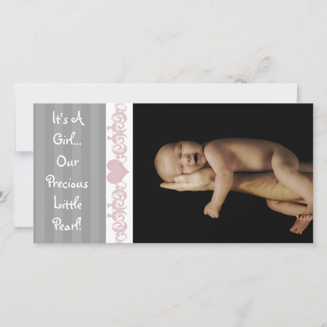 It's A Girl... Our Precious Little Pearl Announcement (Front)