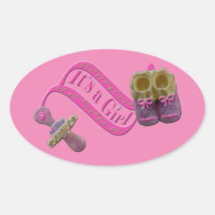 It's a Girl Pacifier Shoes Oval Sticker