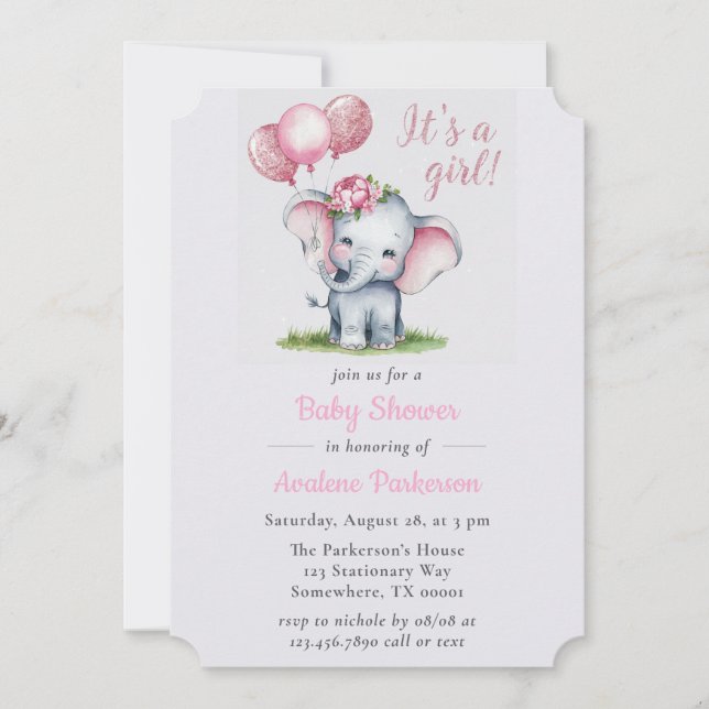 It's a Girl Paint Elephant Floral Girl Baby Shower Invitation (Front)