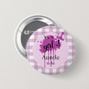 It's a Girl! Pastel Purple Gingham Auntie-to-be 6 Cm Round Badge