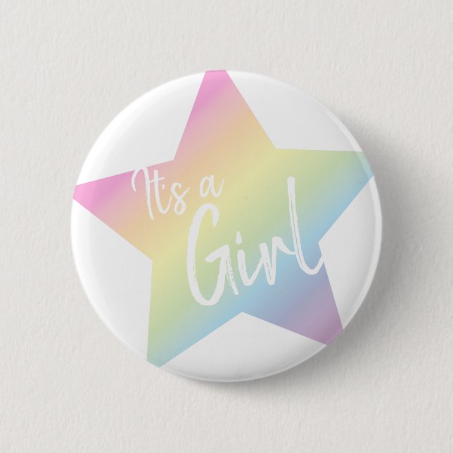 It's a Girl Pastel Rainbow Star Baby Shower 6 Cm Round Badge (Front)