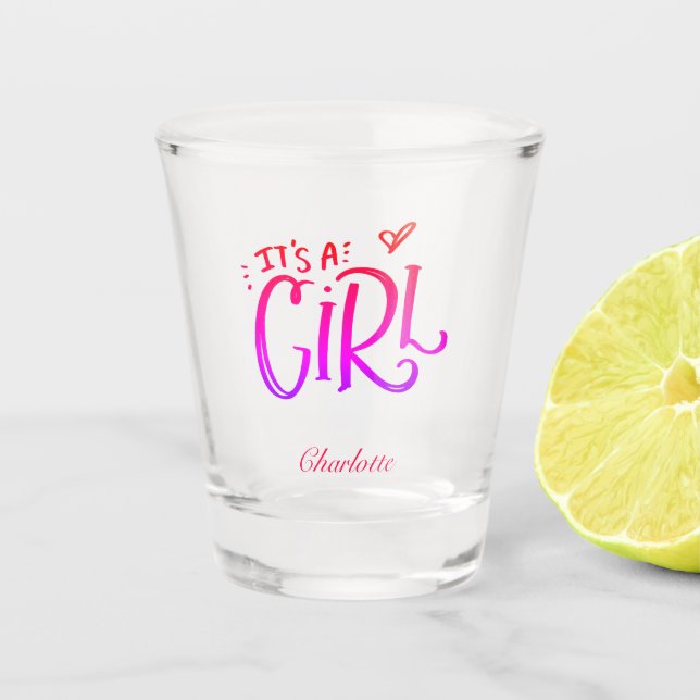 It's A Girl Personalised Baby Name Shot Glass (Front)