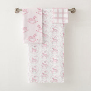 It's A Girl Personalised Pink Rocking Horse Bath Towel Set