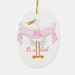 It's A Girl Photo Frame Stork Ornament