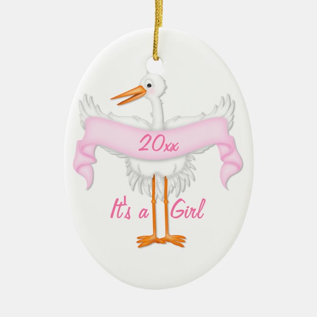 It's A Girl Photo Frame Stork Ornament (Front)