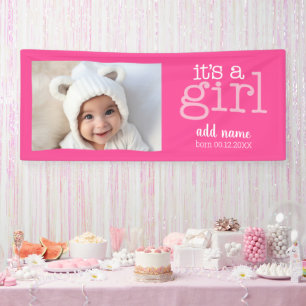 It's A Girl - Photo Modern, Whimsical White Type Banner