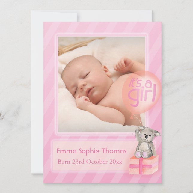 It's a girl photo newborn baby announcement card (Front)