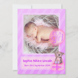 It's a girl photo newborn baby announcement card