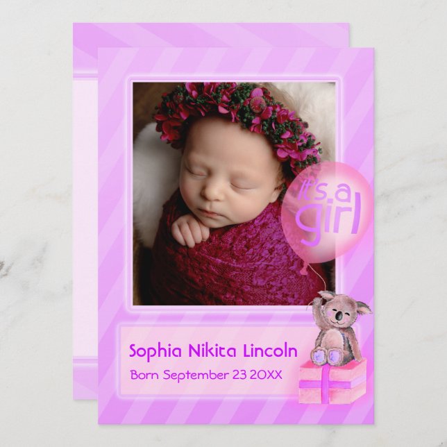 It's a girl photo newborn baby pink announcement (Front/Back)