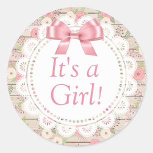 Its a Girl, Pink and Tan Wood Baby Sticker