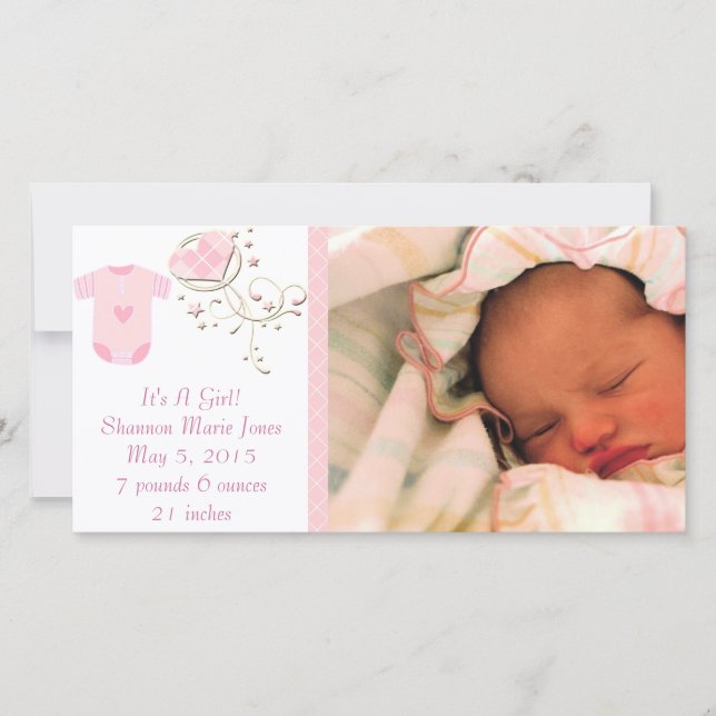 It's A Girl Pink Argyle Cute New Baby Announcement (Front)