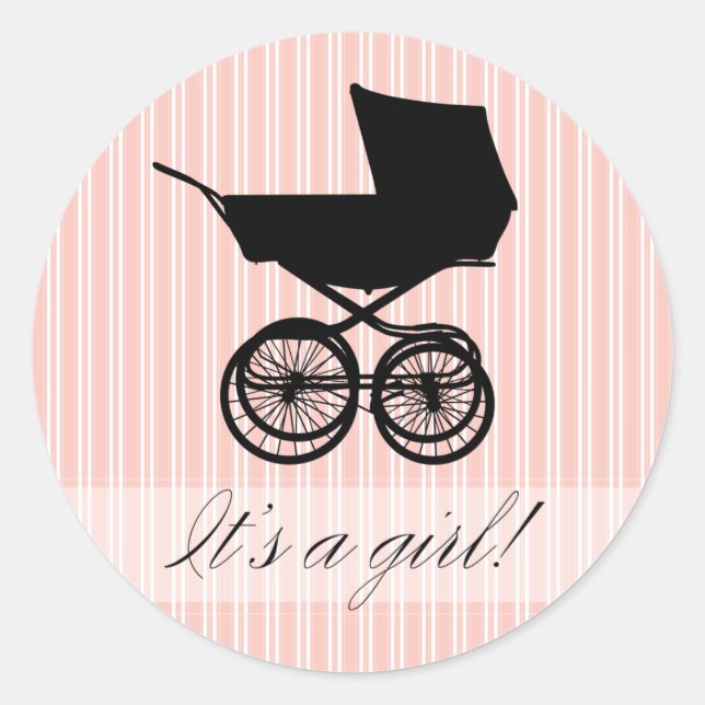 It's a Girl! Pink Baby Buggy Sticker (Front)