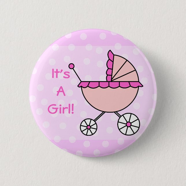 It's A Girl! Pink Baby Carriage 6 Cm Round Badge (Front)
