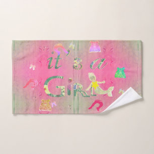 "It's a Girl" Pink Baby Clothes Illustration Bath Towel Set