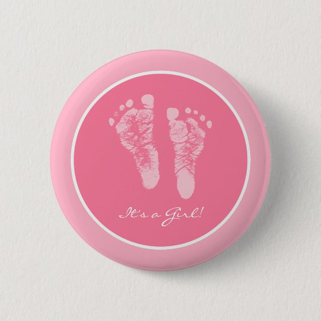 Its a Girl Pink Baby Footprints Birth Announcement 6 Cm Round Badge (Front)