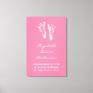 Its a Girl Pink Baby Footprints Birth Announcement Canvas Print