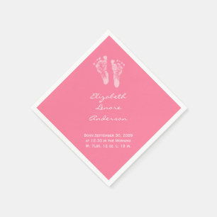 Its a Girl Pink Baby Footprints Birth Announcement Napkin