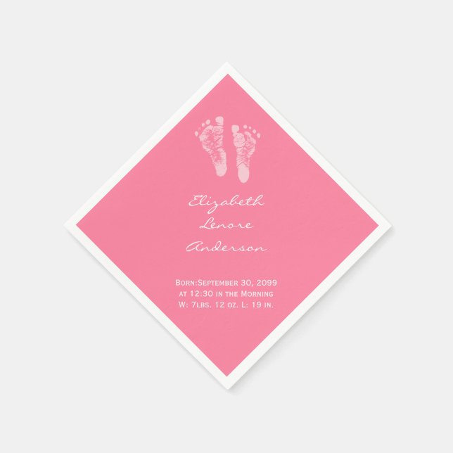 Its a Girl Pink Baby Footprints Birth Announcement Napkin (Corner)