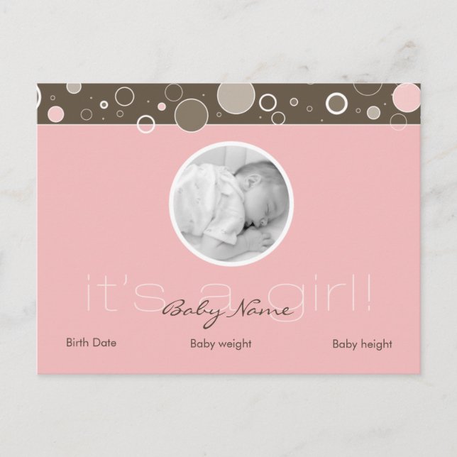 It's a Girl! - Pink Baby Girl Custom Postcard (Front)