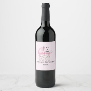 It's A Girl! Pink Baby Pregnancy Announcement Wine Label