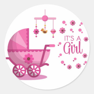It's A Girl Pink Baby Shower Classic Round Sticker