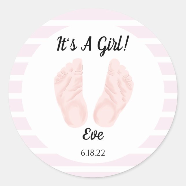 It's A Girl, Pink Baby Shower Classic Round Sticker (Front)