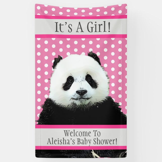 It's a Girl Pink Baby Shower Panda Bear Cute Banner (Vertical)