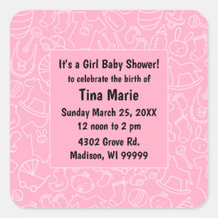 It's a Girl Pink Baby Shower Save the Date Square Sticker