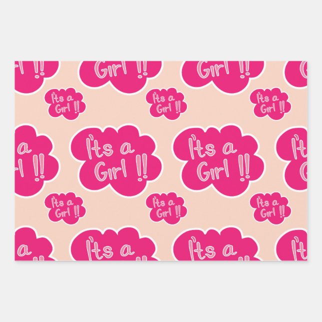 It's a girl pink baby shower wrapping paper sheet (Front)