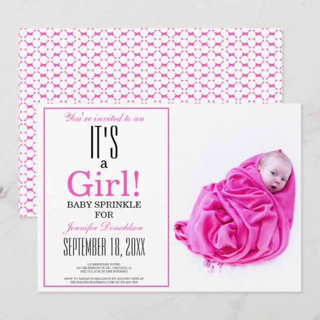 It's a Girl! Pink Baby Sprinkle Photo Invitation (Front/Back)